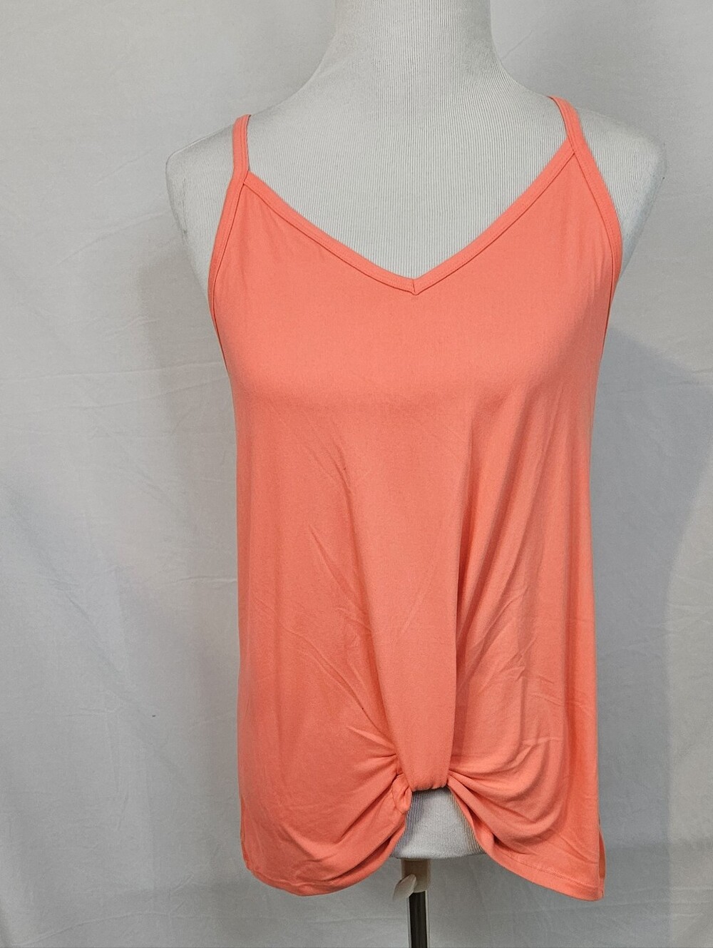 Doublju Coral Knot-Front V-Neck Tank Top